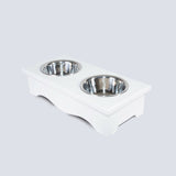 2020 Luxury Dog Food Feeding Stand Station Stainless Double Raised  Bowls Wooden