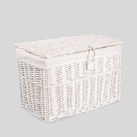 White Wicker Storage Chest Storage Trunk Storage Footstool Blanket Basket