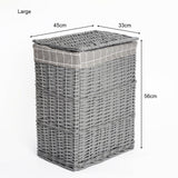 Grey Paint Laundry Wicker Basket Cotton Lining With Lid Bathroom Storage