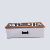 Luxury Dog Food Feeding Stand Station Stainless Double Raised  Bowls Wooden