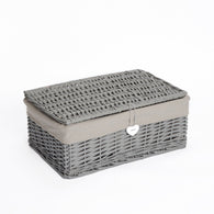 New Grey Painted Lid Wicker Basket Storage Collection Shelve Box Gift Hamper