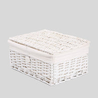 White Wicker Storage Basket With Lid Woven Hamper Basket Christmas Gift Basket
