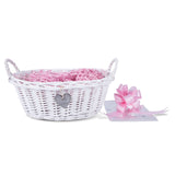 Baby Christening New Born Gift Hamper Wicker Basket Paper Filling Cello Wrap for Home Storage and Collection and Window Display