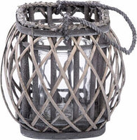 BH  Cube Shaped Wicker Lantern With Candleholder Garden Lightning Table