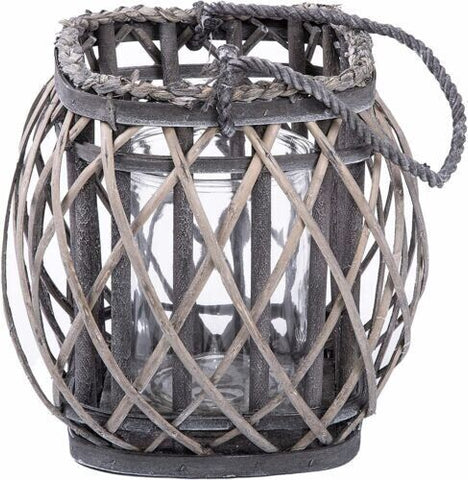 BH  Cube Shaped Wicker Lantern With Candleholder Garden Lightning Table