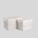 BH Premium White Wicker Storage Chest Storage Trunk Storage Footstool