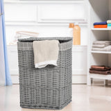 Grey Paint Laundry Wicker Basket Cotton Lining With Lid Bathroom Storage