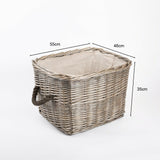 BH Strong Rectangular Natural Wicker Log/Storage Lined  Basket With Rope Handles