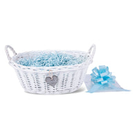 Baby Christening New Born Gift Hamper Wicker Basket Shredded Paper Cello Wrap for Home Storage and Collection and Window Display