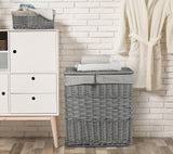 Grey Paint Laundry Basket Two Sides Compartments With Lid Bathroom Storage