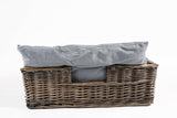 Grey Natural Wicker Dog Bed With Cushion Pet Sofa Easy Access