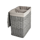 Grey Paint Laundry Basket Two Sides Compartments With Lid Bathroom Storage