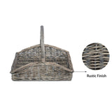 Shallow Style Grey Washed Fireside Log Basket Accessories Wicker Flower Basket