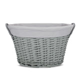 Grey Painted Wicker Log Basket Pu Handles Baby Kids Toys Storage Laundry Boxes