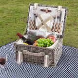 Large Grey Wicker Picnic Baskets For 2 With Cooler Compartment/Cutlery Set for 2/ Plates